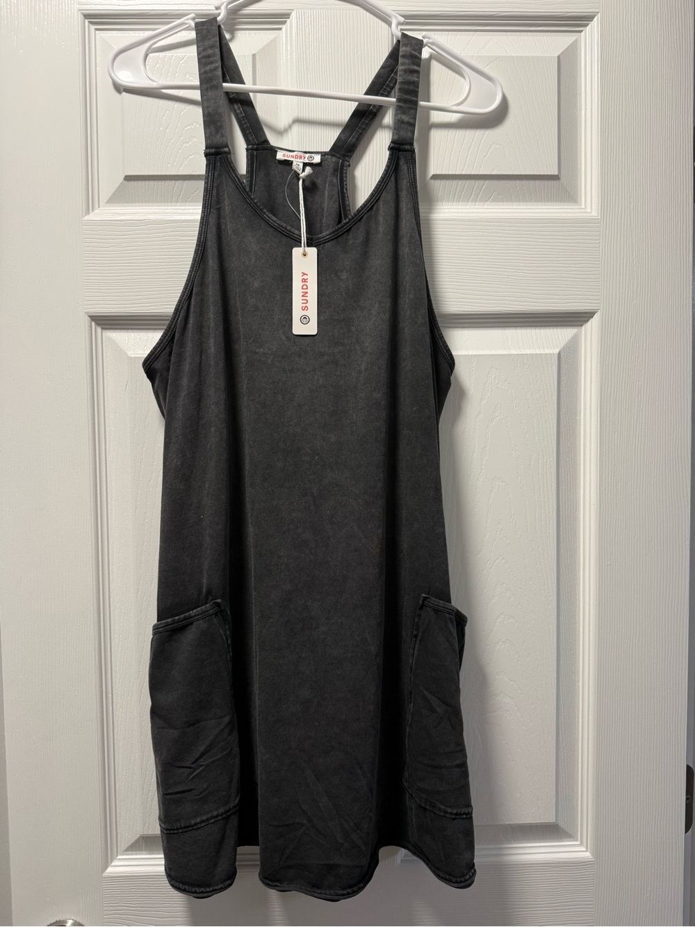 Sundry Washed Black Racerback Pinafore Mini Dress